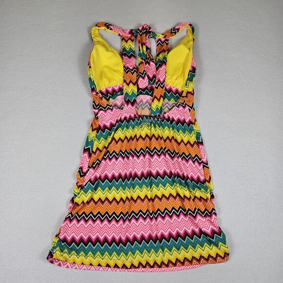 Coogi Beach Coverup Dress Womens S Chevron Colorful Y2K Mini Halter Padded Bra - Picture 15 of 16